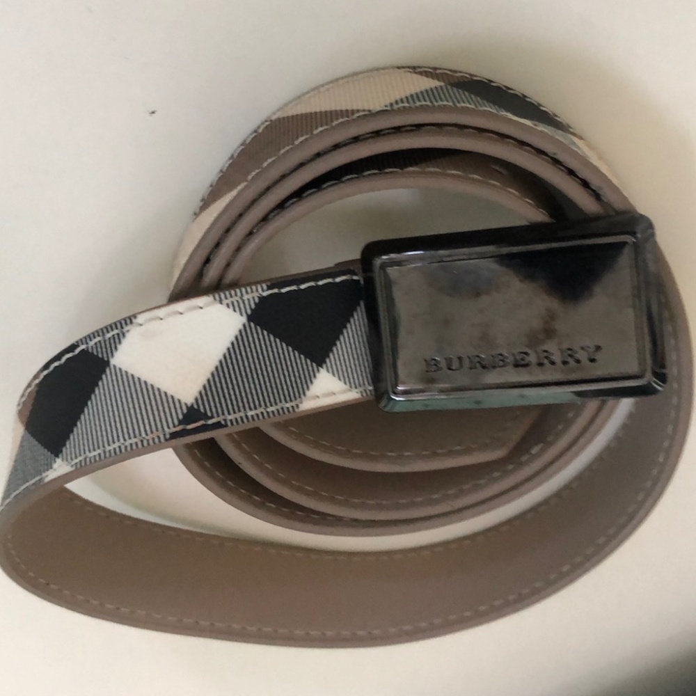 Burberry Authentic Check Print Logo Plaque Belt Size 36/90